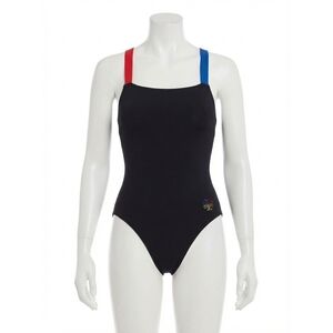 NEW TORY BURCH colorblocked one-piece tank swimsuit in black